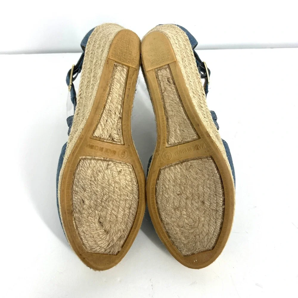 Talbots Womens Blue Denim Espadrille Wedge Sandals Crisscross‎ Ankle Strap 9M